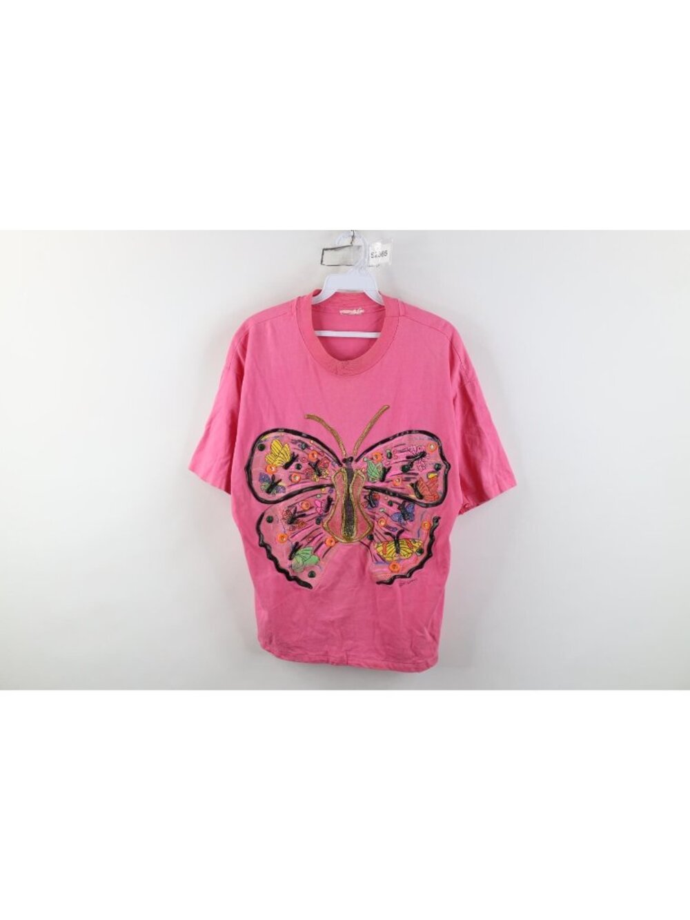 Vintage 90s Babydoll Womens Large Cropped Glitter Glue Paint Butterfly T-Shirt